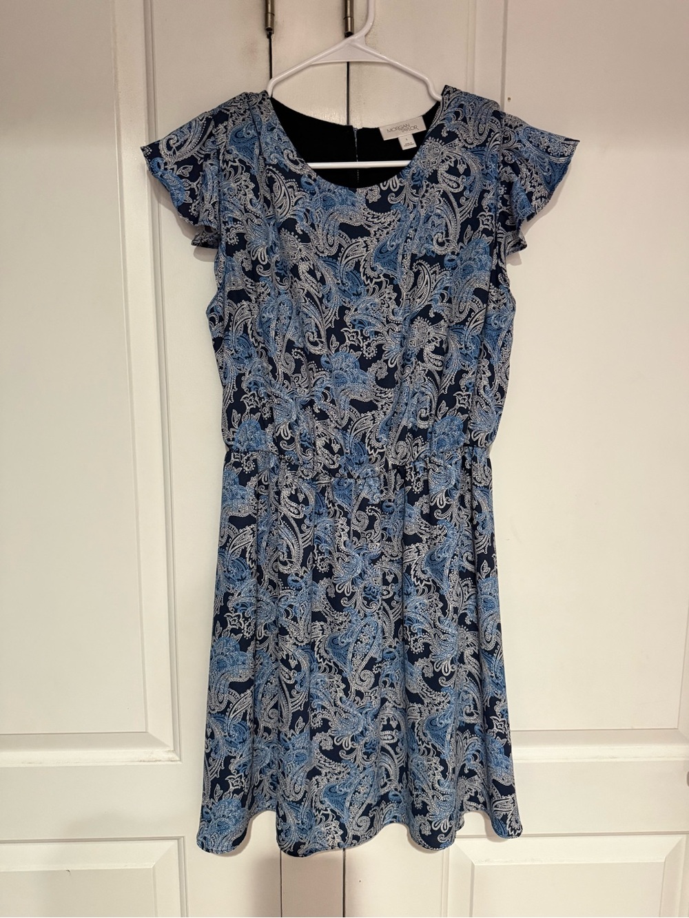 Morgan Taylor Blue Paisley Mini Dress with Flutter Sleeves